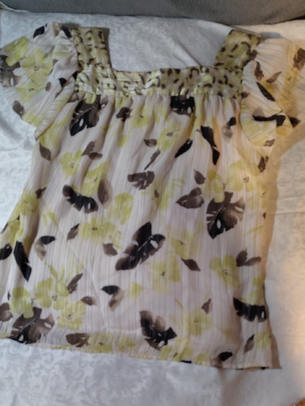 Worthington Floral Smocked Square-Neck Blouse in Cream and Yellow - Picture 4 of 4